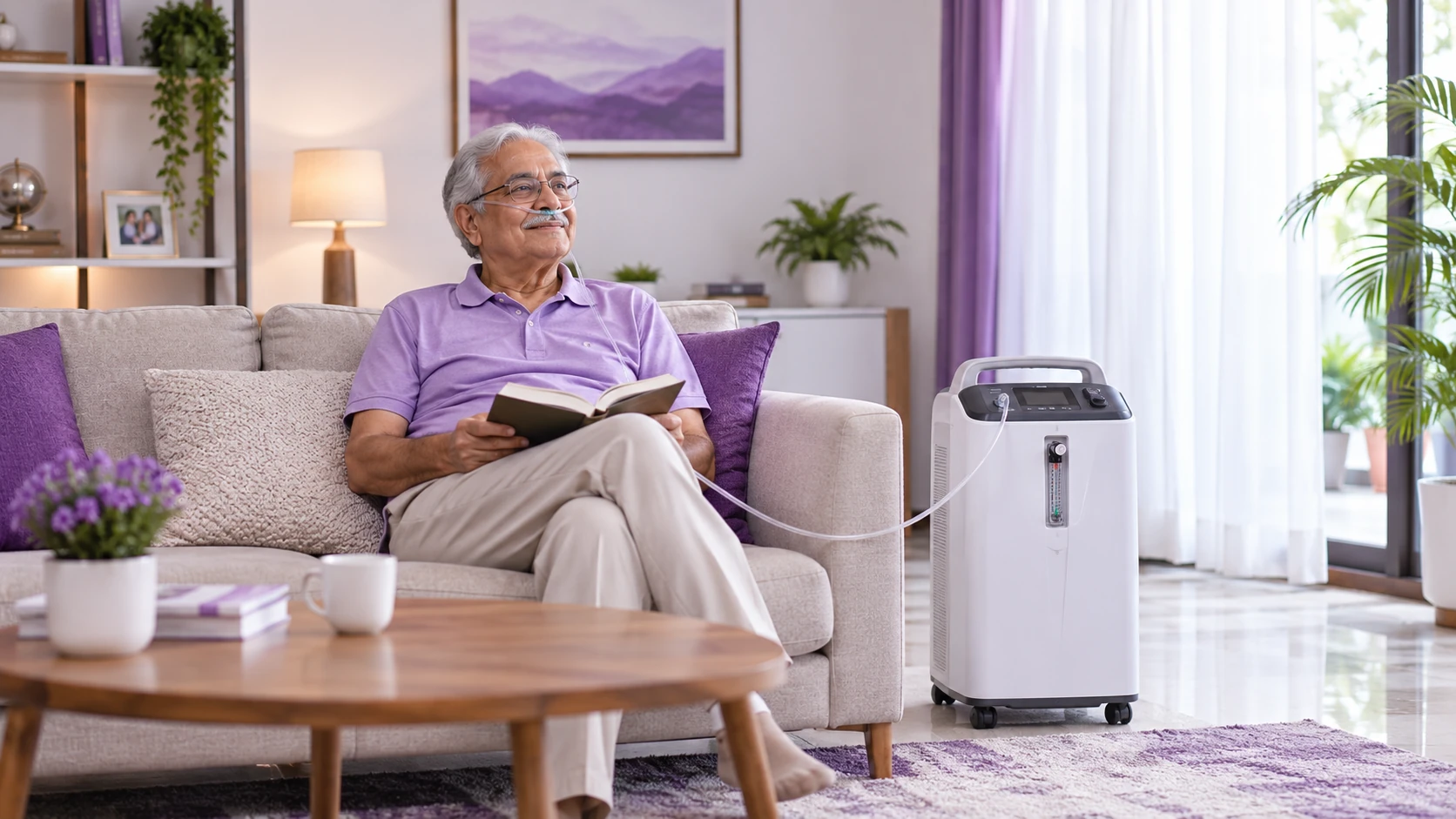 Oxygen concentrator being used safely at home