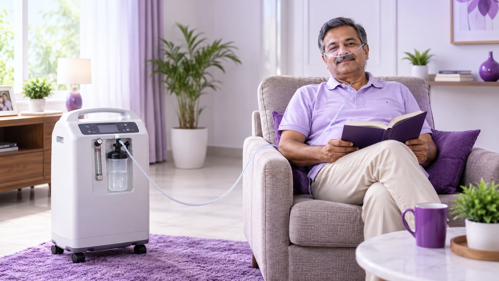 Oxygen concentrator tubing and nasal cannula setup