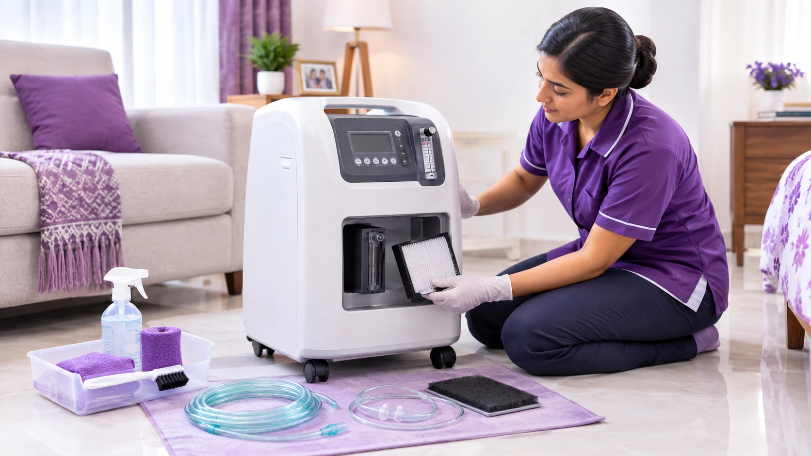 Cleaning and maintaining oxygen concentrator