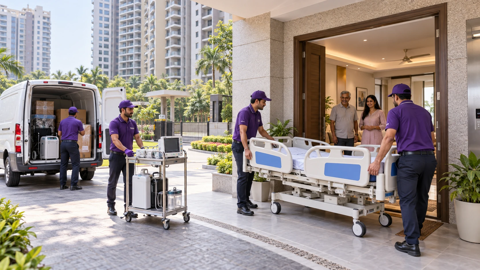 Home medical equipment delivery to a high-rise apartment