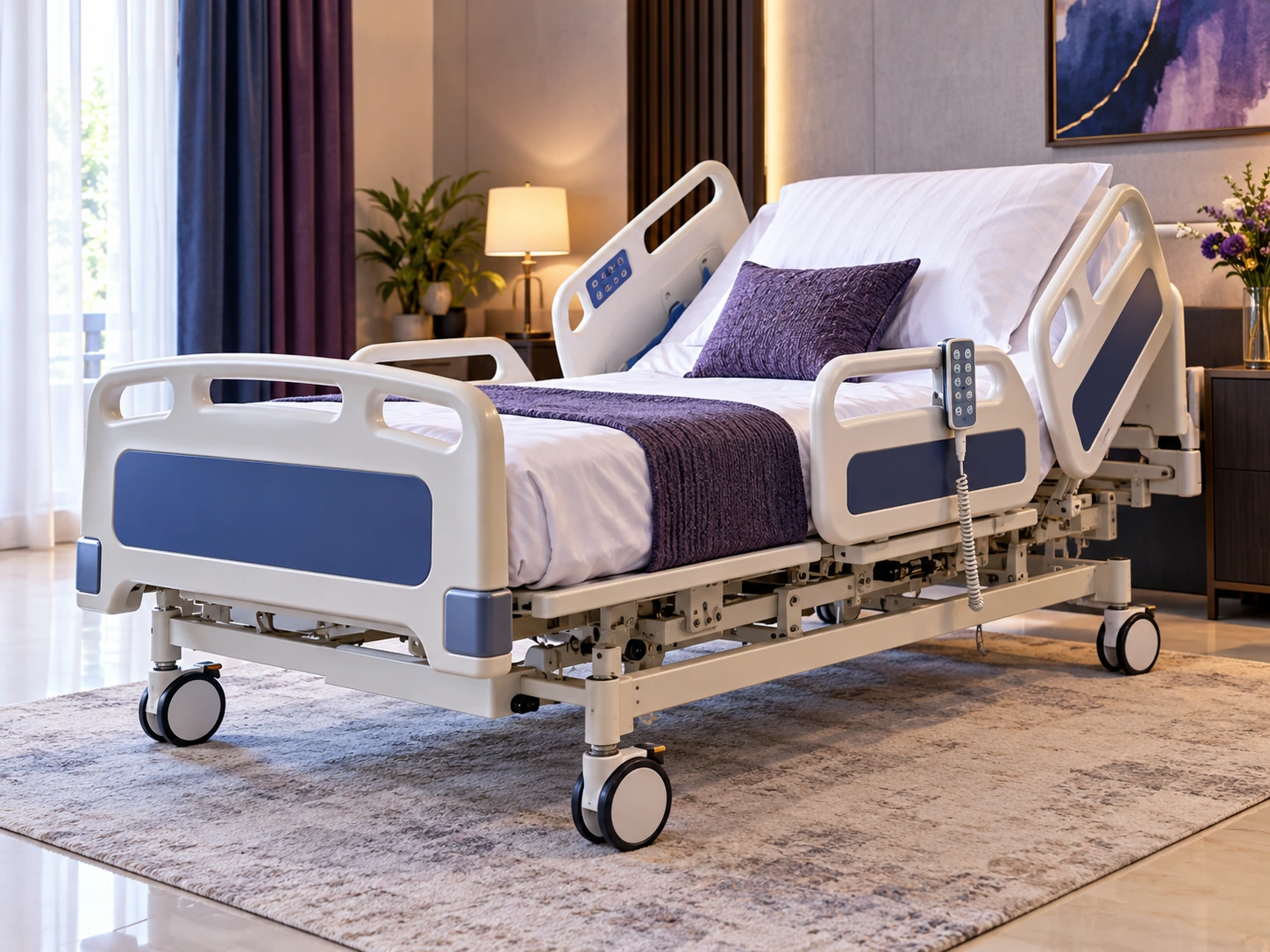 Electric hospital bed with adjustable positioning