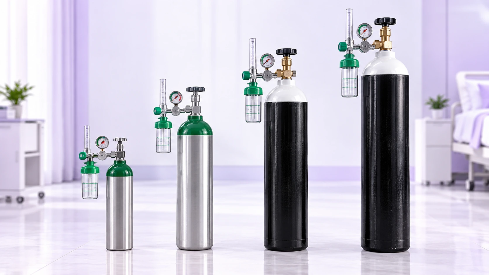 Different oxygen cylinder sizes available on rent