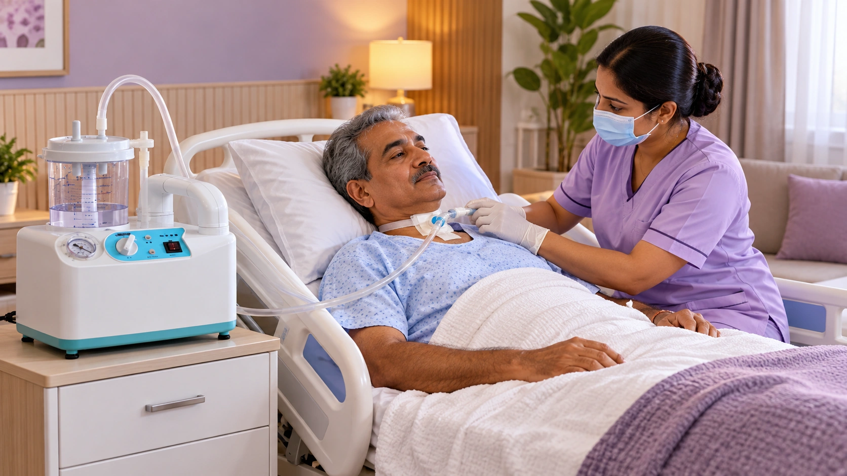 Tracheostomy care with suction machine