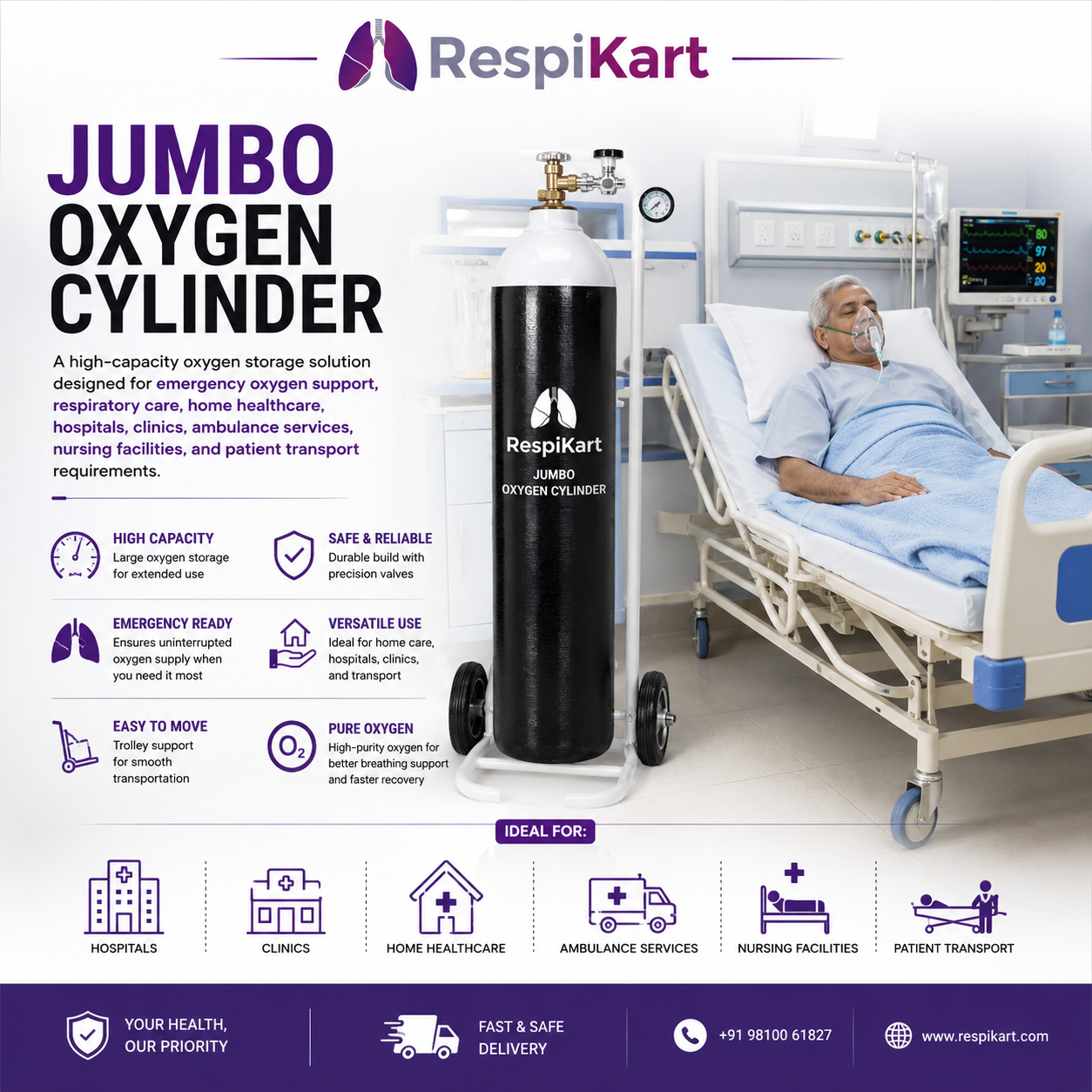 Jumbo Iron Oxygen Cylinder - Image 3