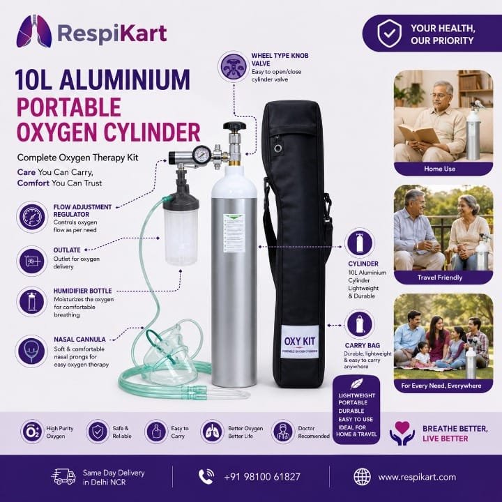 10L Aluminium Portable Oxygen Cylinder - Image 2