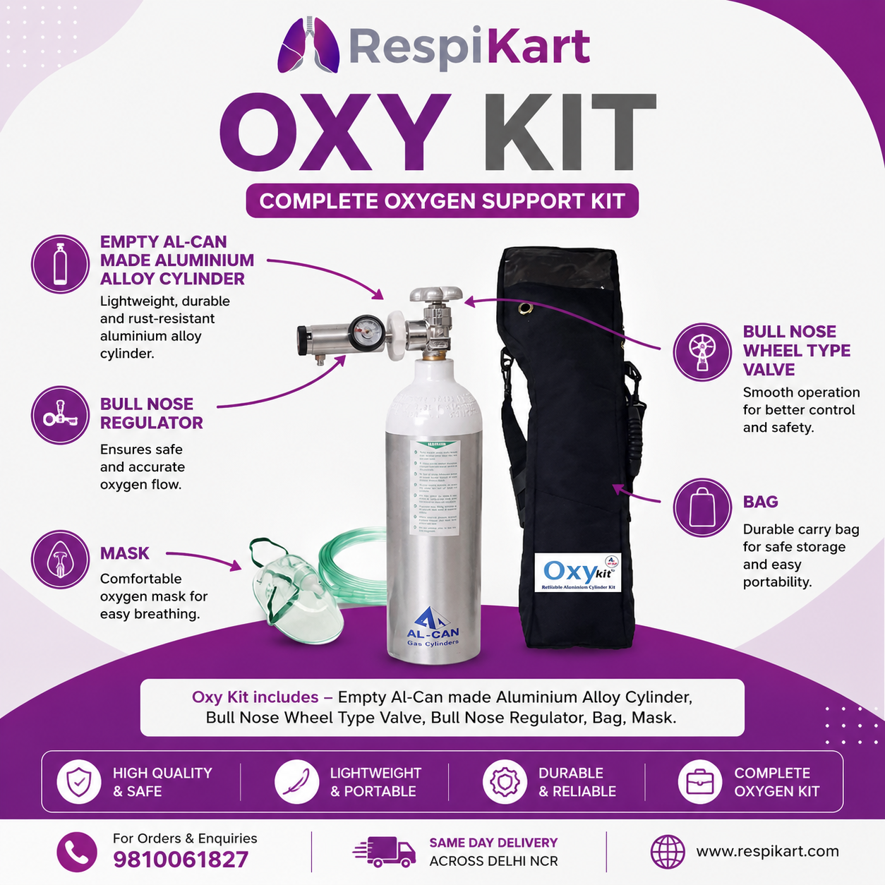 2.2L Aluminium Portable Oxygen Cylinder(330L capacity) - Image 3