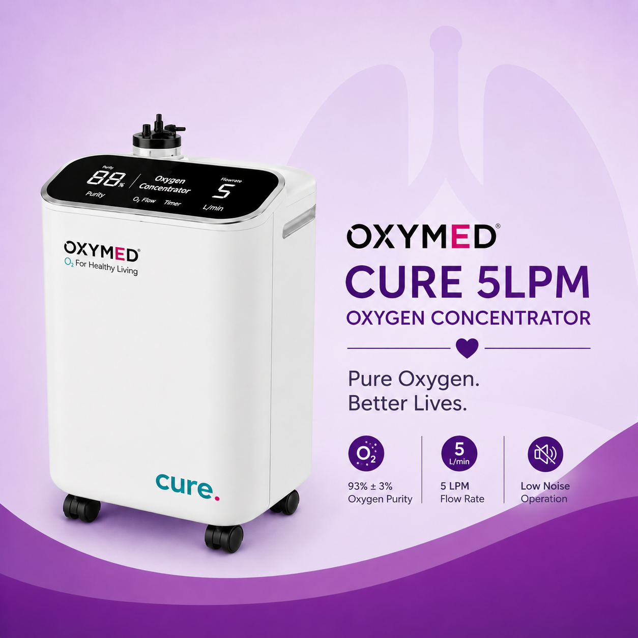 Buy Oxymed Cure 5LPM | Same-Day Delivery | Silent 35dB