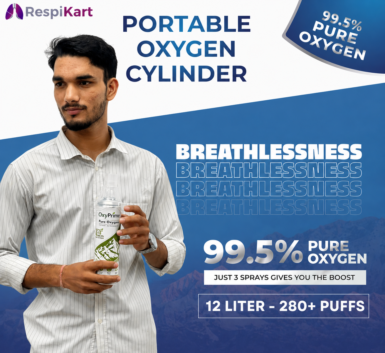 OxyPrime Portable Oxygen Can (12L, 99.5% Pure) – 280+ Puffs | Genuine Product, Delivered by Respikart - Image 3