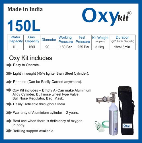 1L Aluminium Portable Oxygen Cylinder (150L capacity)