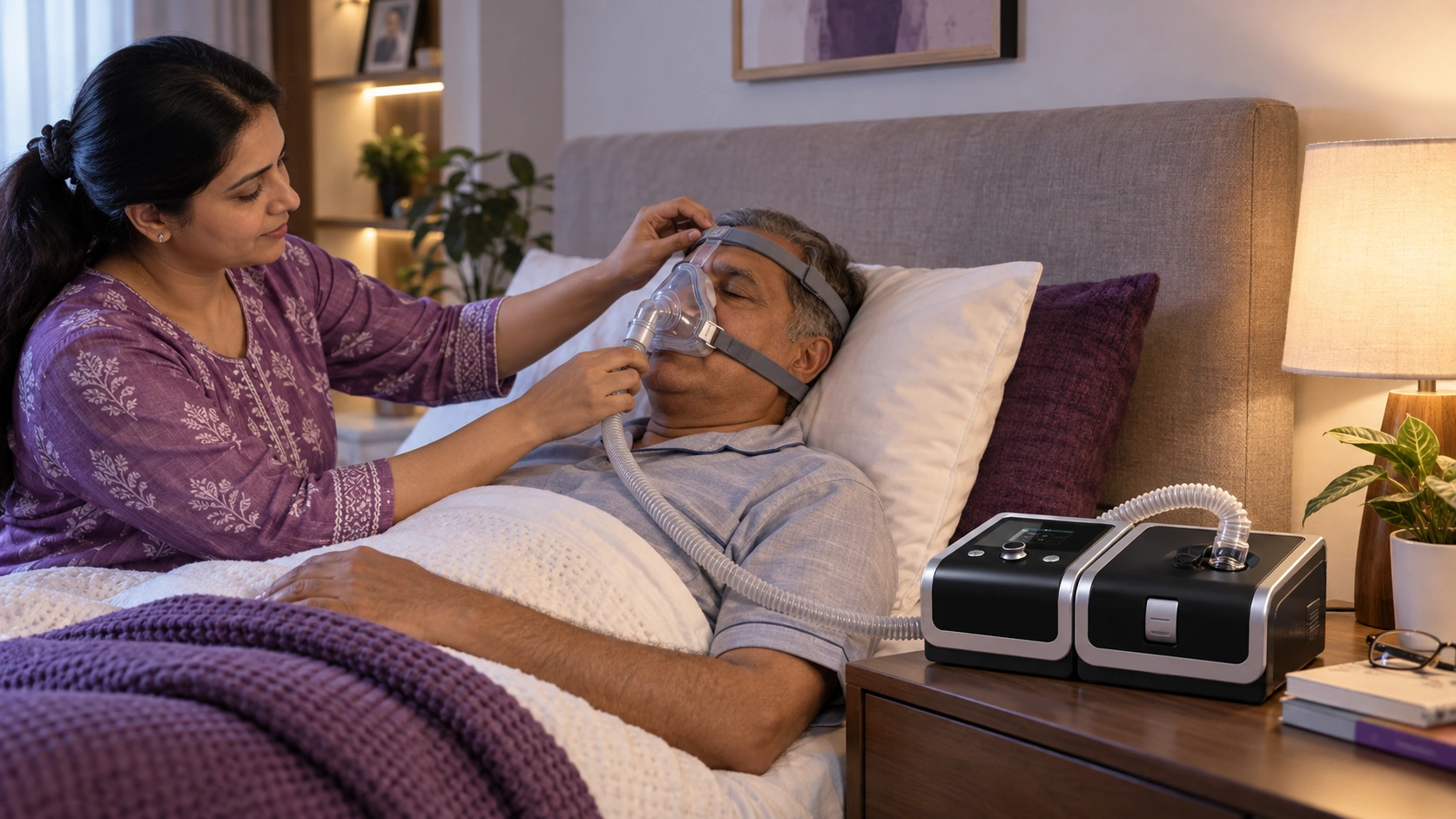 Caregiver supporting respiratory therapy at home