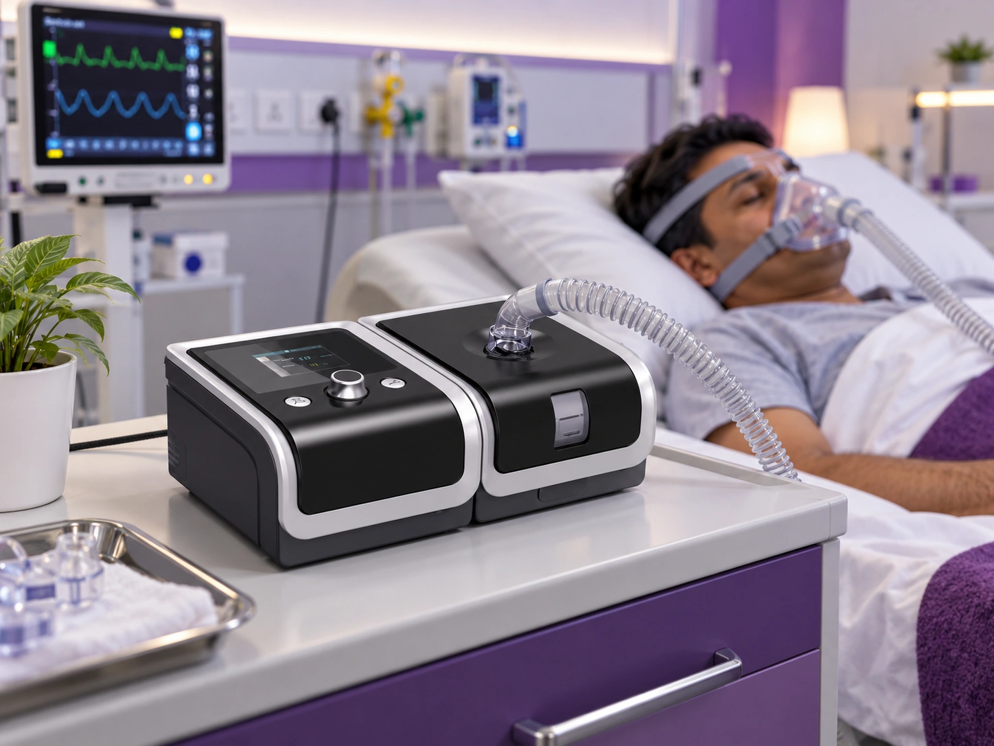 Respiratory care equipment in sleep lab or clinical setting