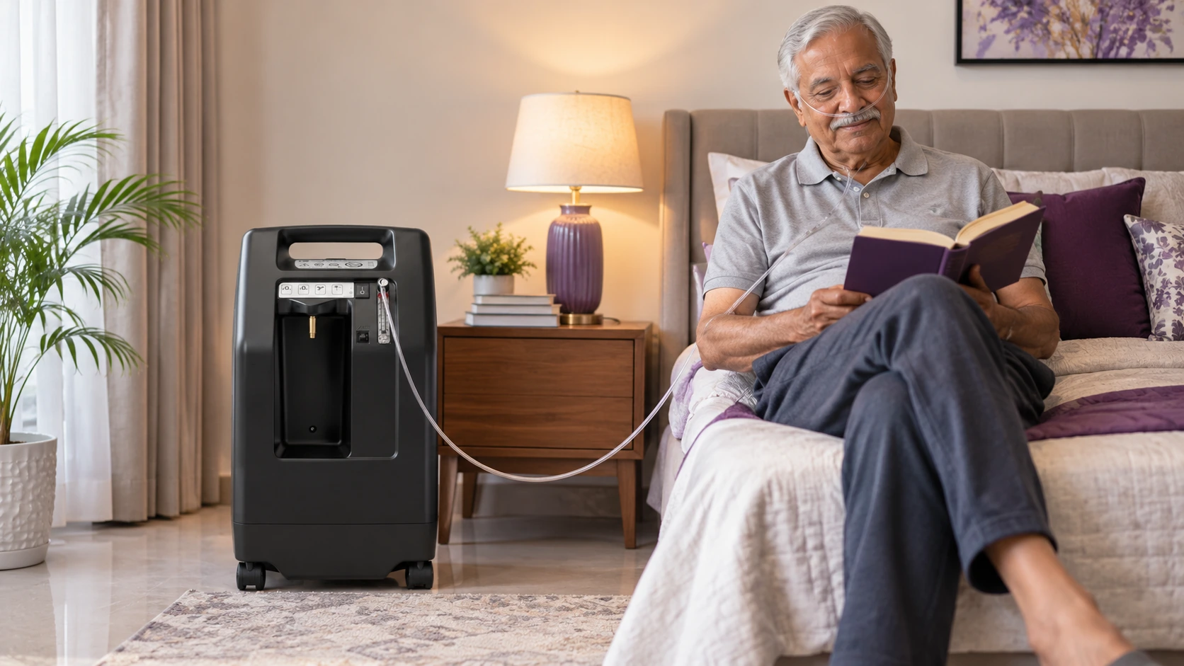 Oxygen concentrator home therapy setup