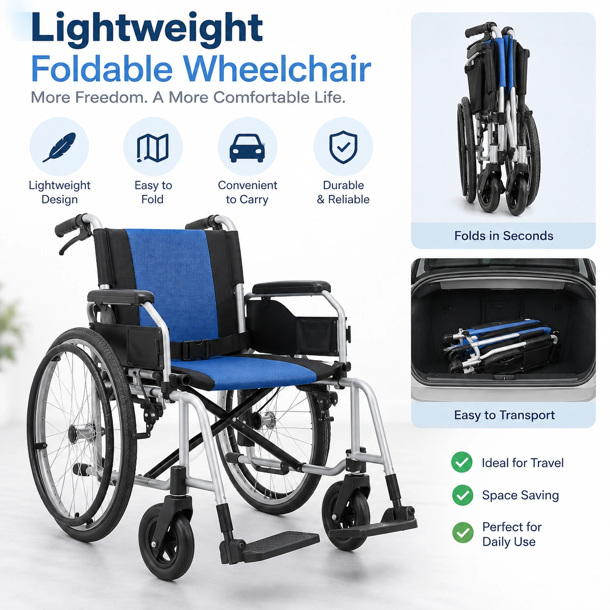 Lightweight foldable wheelchair