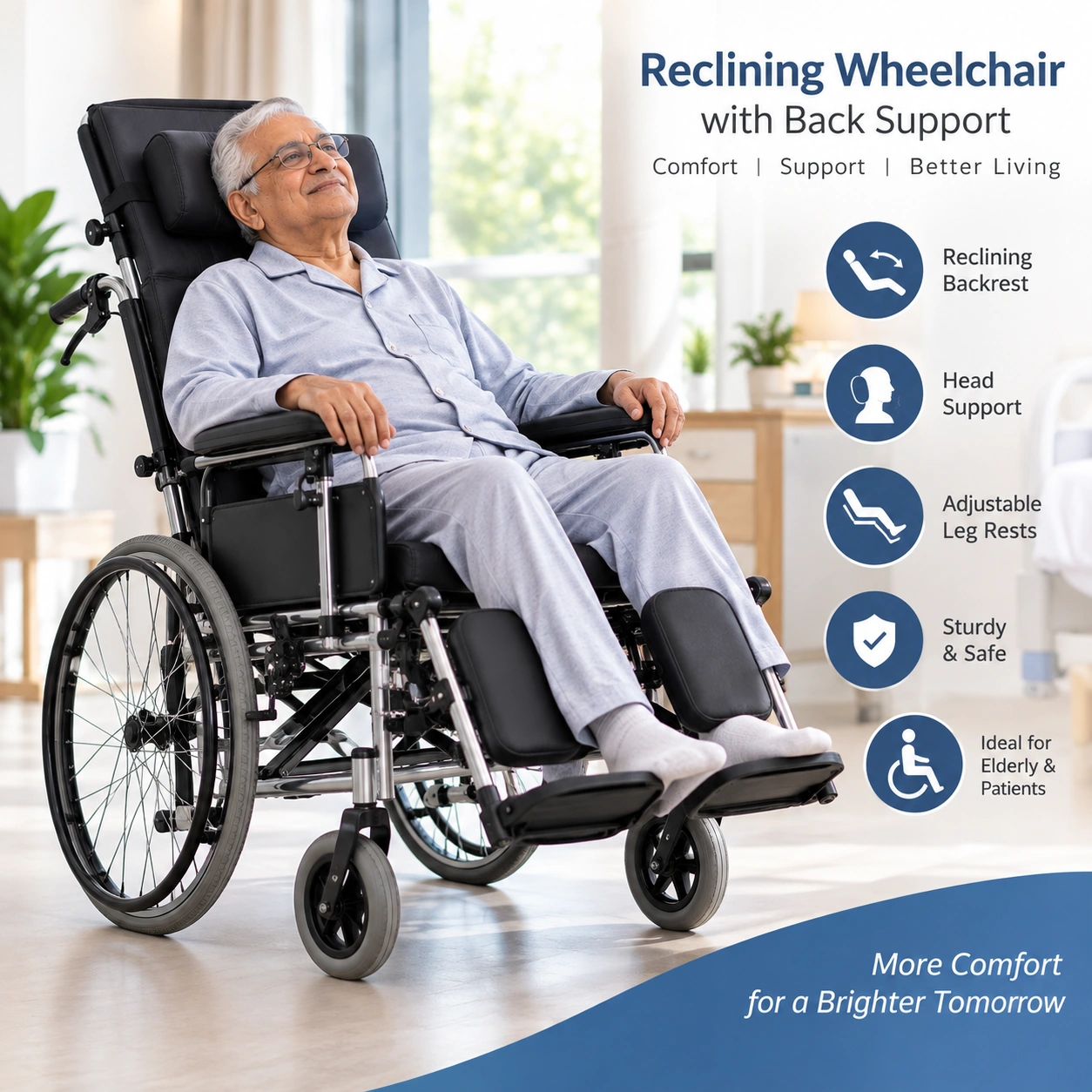 Reclining wheelchair with back support