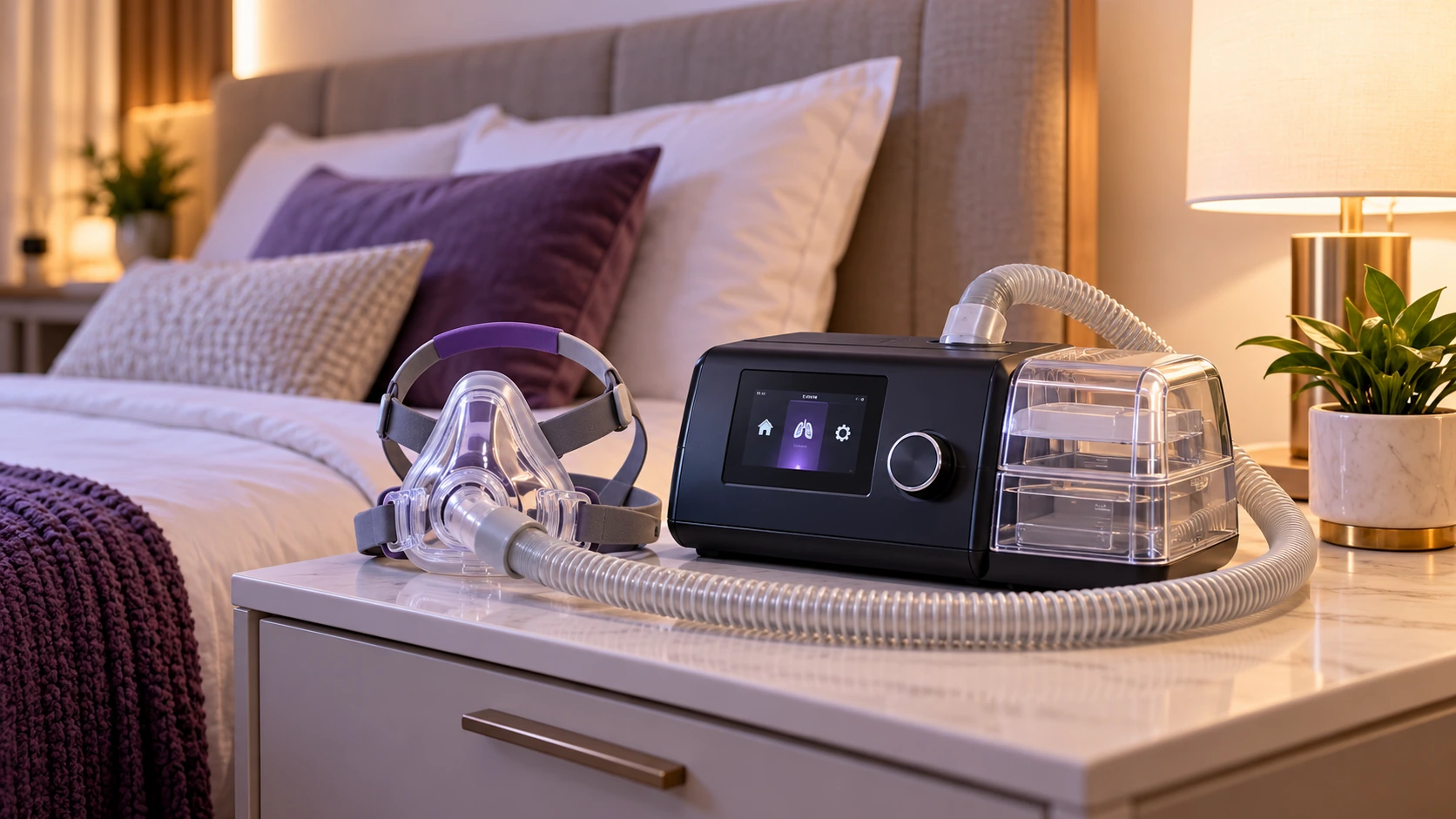 BiPAP machine with mask and tubing for respiratory therapy