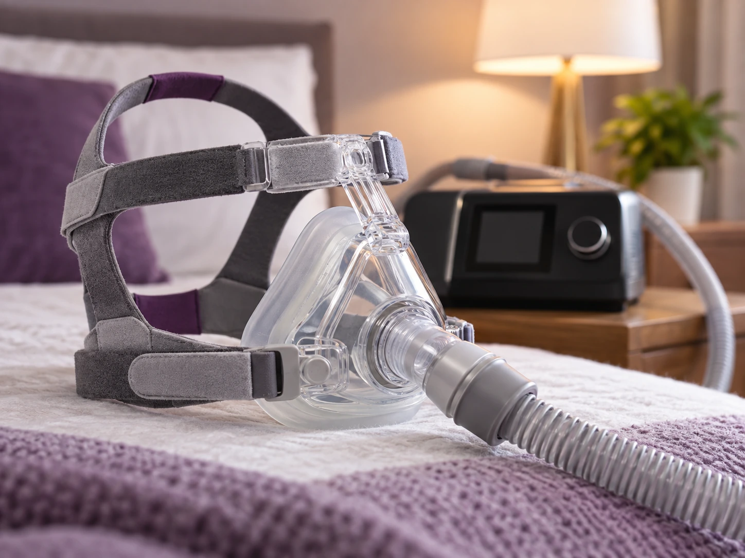 BiPAP mask connected to respiratory tubing