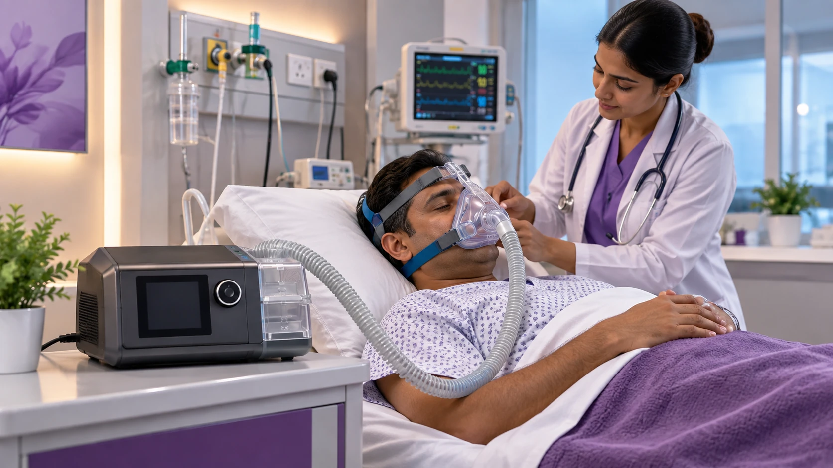 Professional respiratory care environment with bilevel ventilation equipment