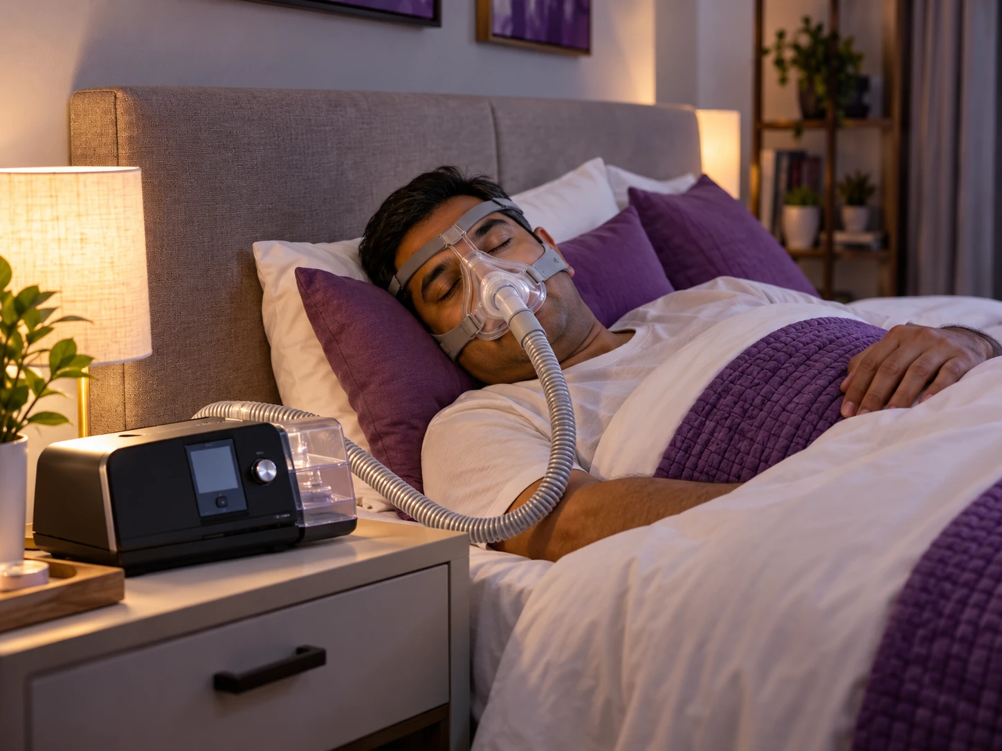 Patient using prescribed BiPAP therapy at home