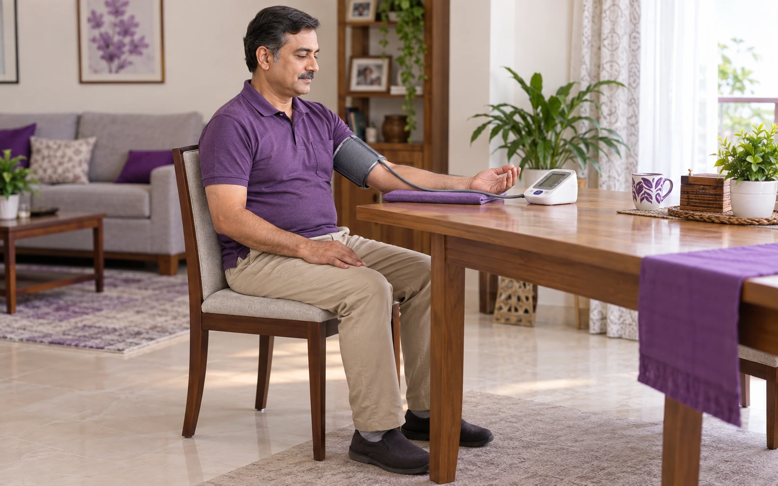 Correct posture for taking blood pressure at home