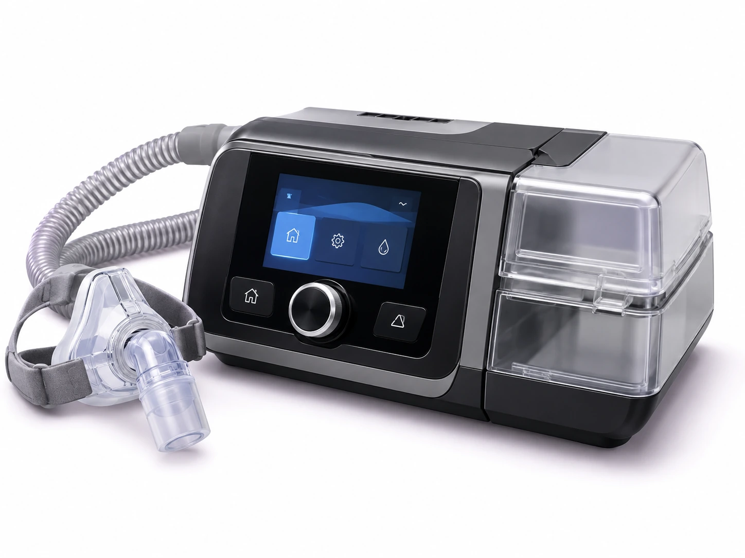 BiPAP mask and tubing setup