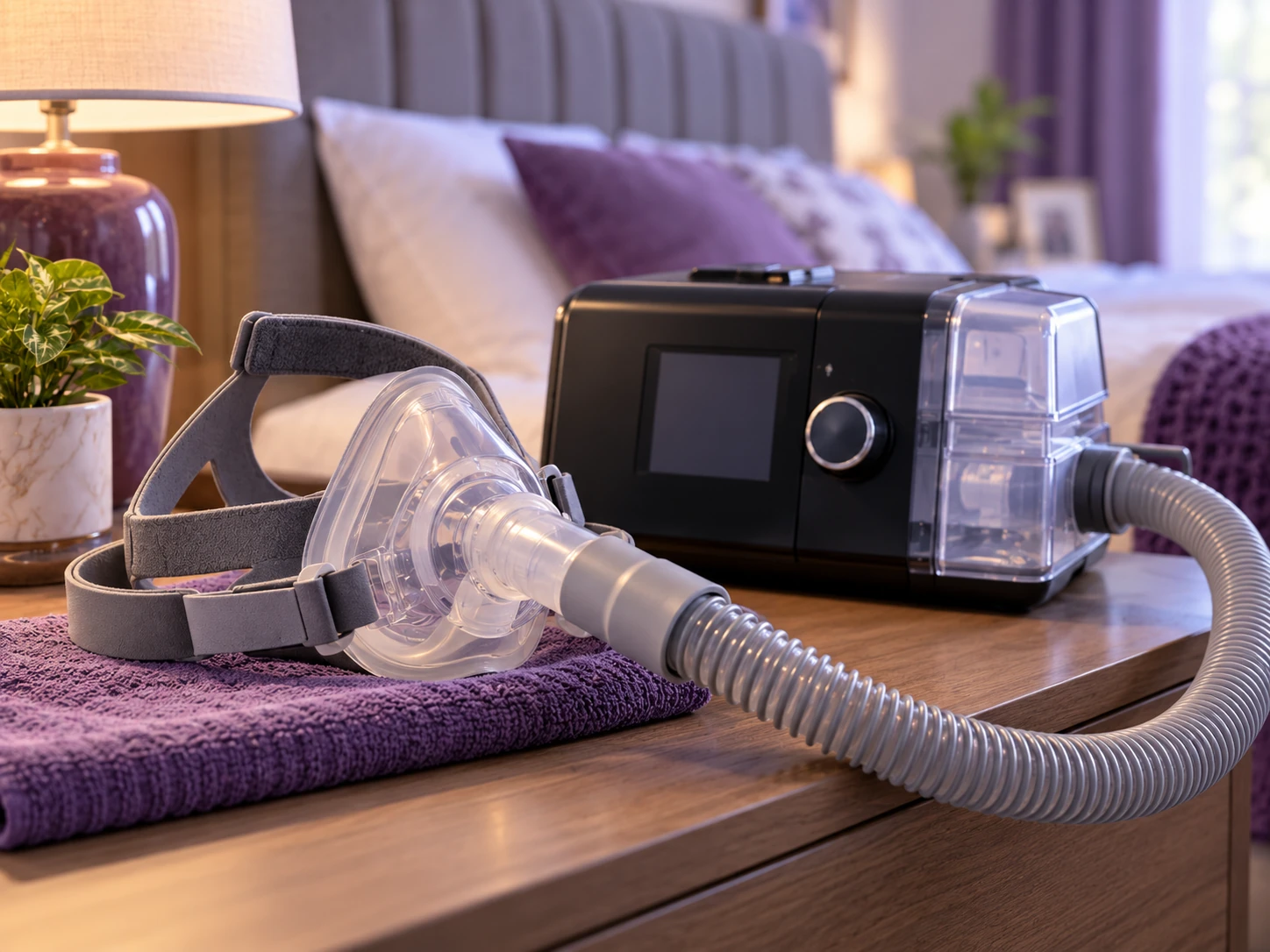 CPAP mask connected to AirSense therapy setup