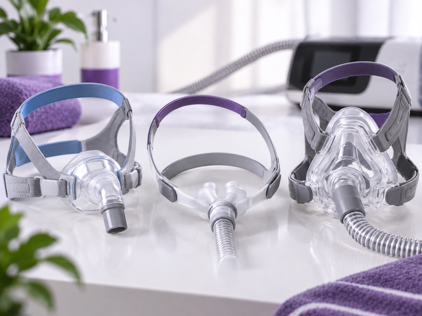 CPAP nasal mask full face mask and tubing comparison