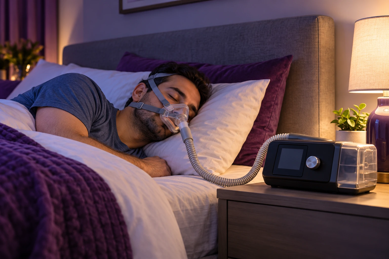 Person sleeping comfortably with CPAP machine