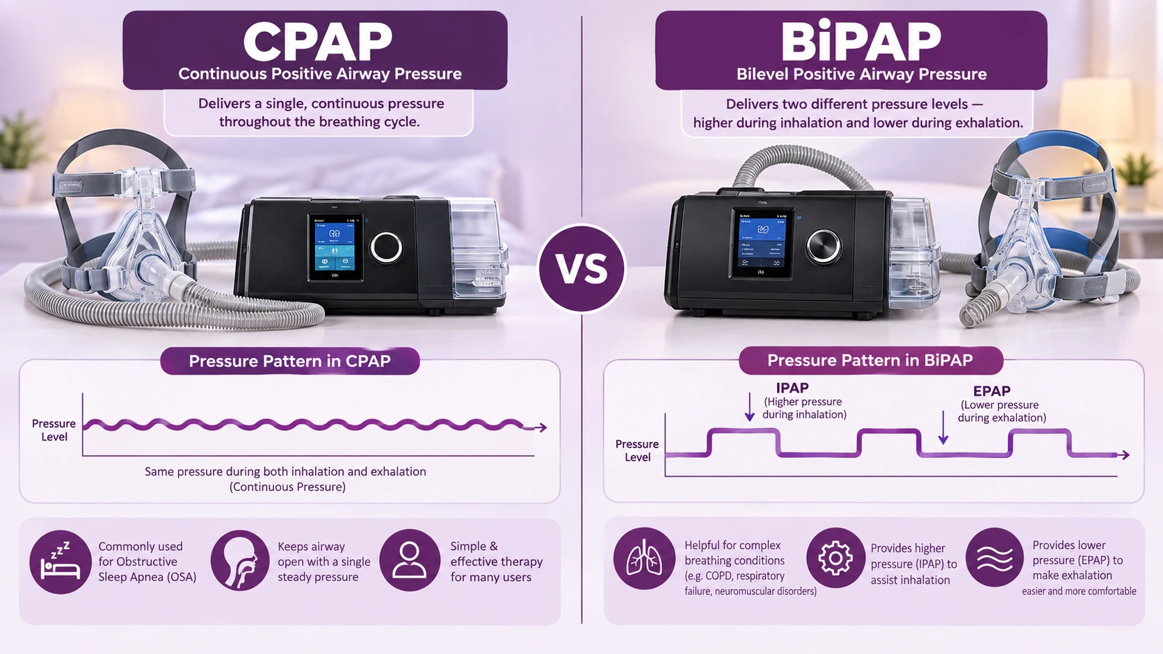 CPAP vs BiPAP comparison infographic