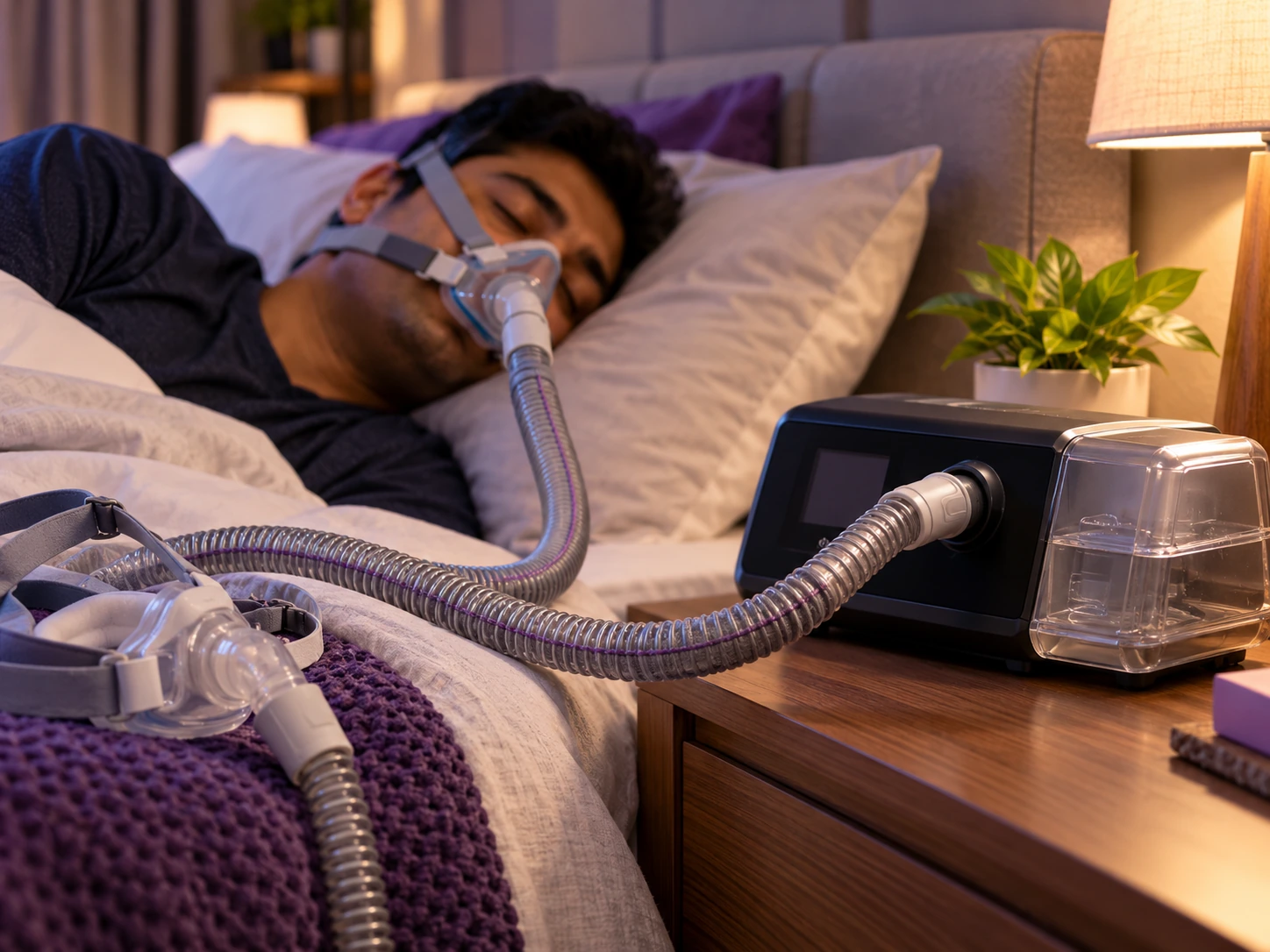 CPAP heated tubing and humidification setup