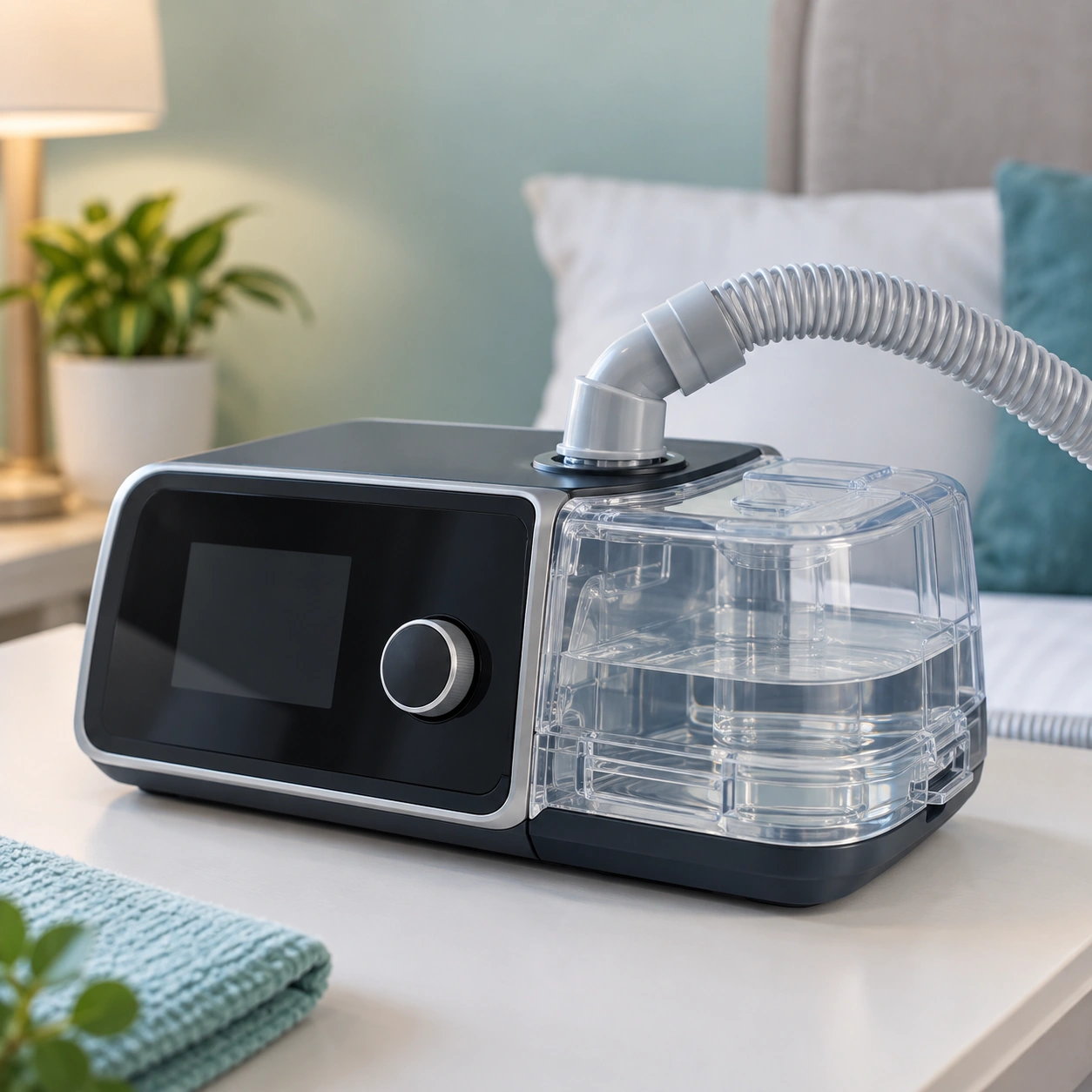 CPAP humidifier chamber filled with clean water for overnight therapy