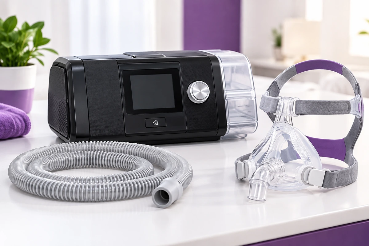 CPAP mask tubing and machine setup