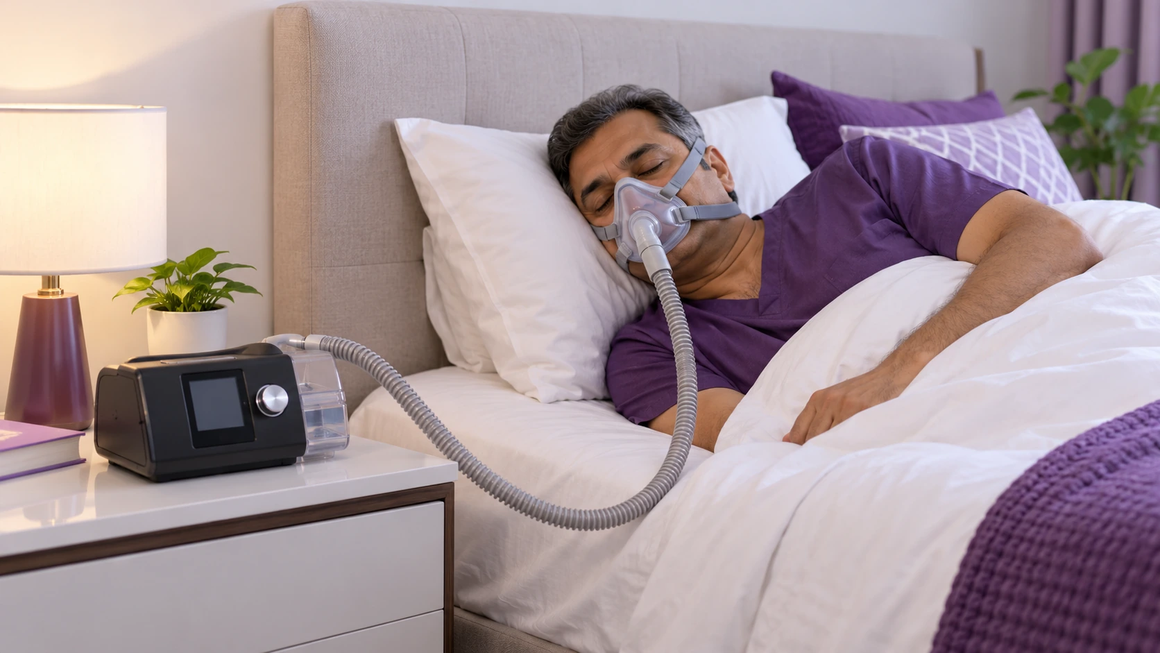 CPAP machine tubing mask and humidifier setup