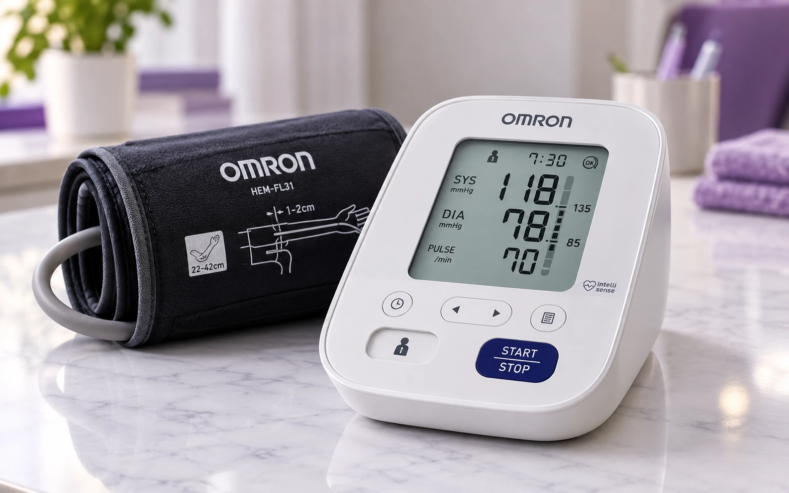 Omron HEM-7156 display and blood pressure reading