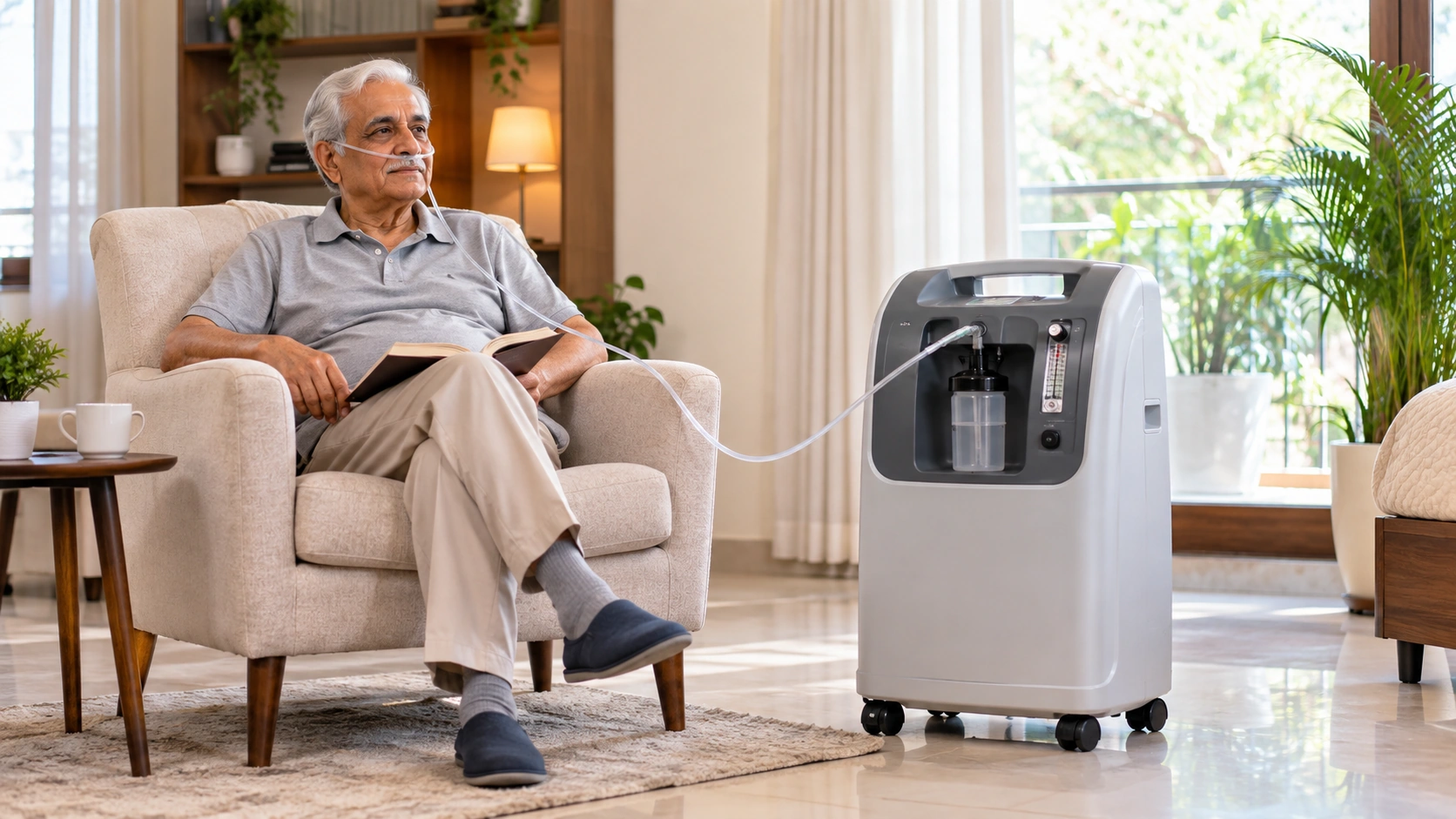 Oxygen concentrator for home oxygen therapy