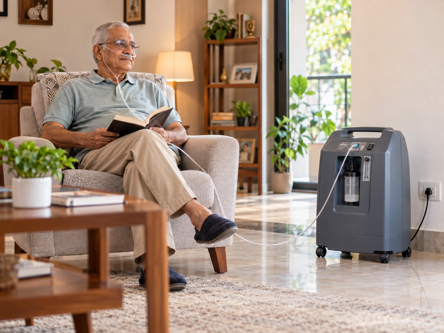 Safe oxygen concentrator use at home away from flames