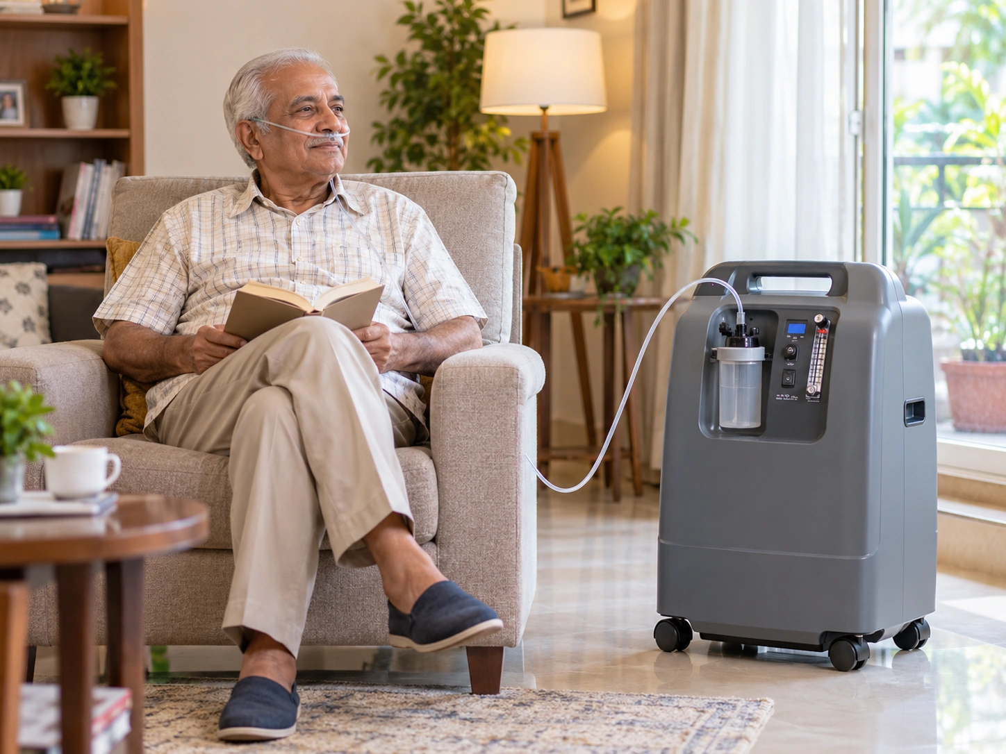 Oxygen concentrator being used in a clean home healthcare environment