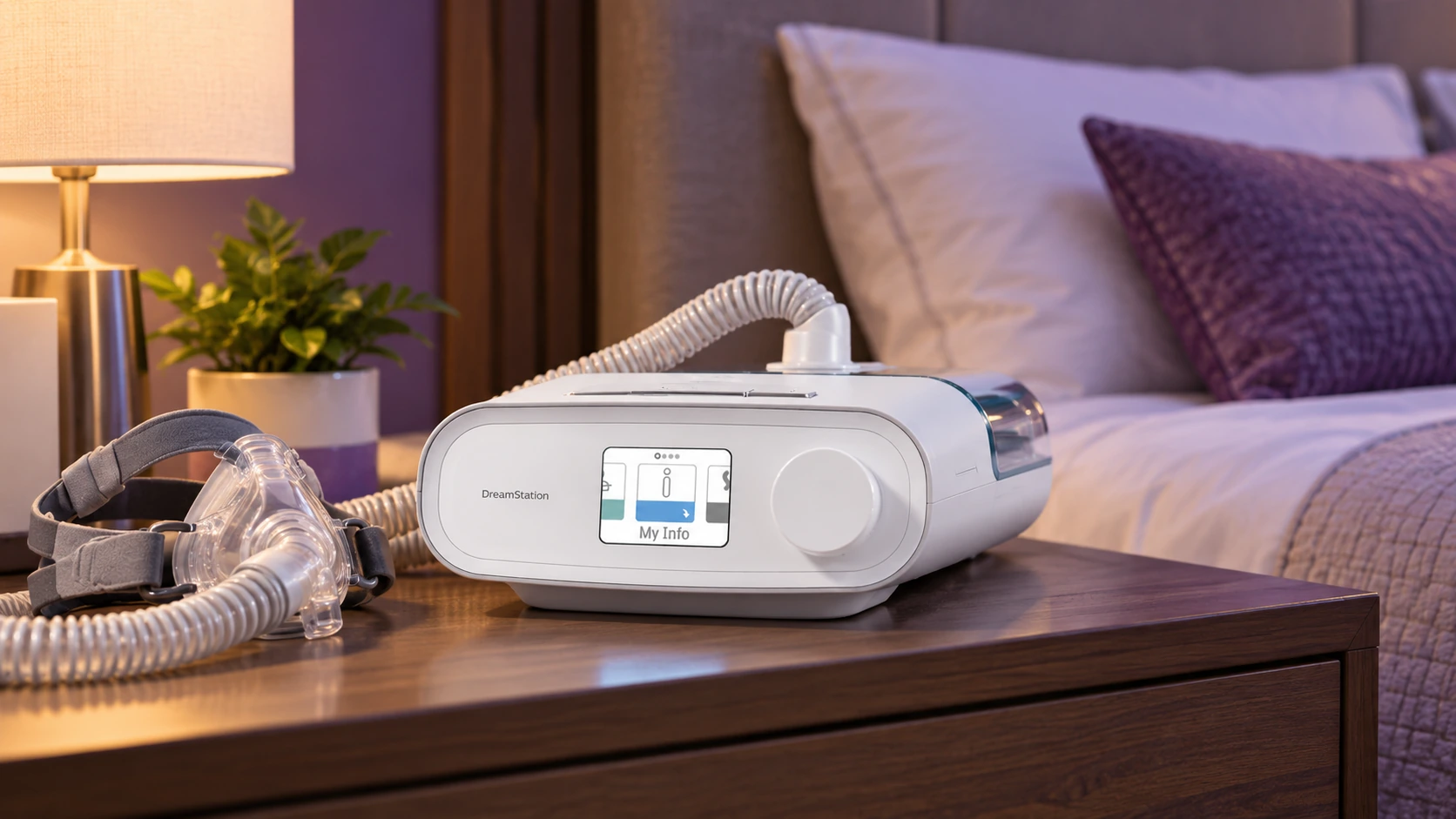 DreamStation Auto CPAP bedside setup in an Indian home