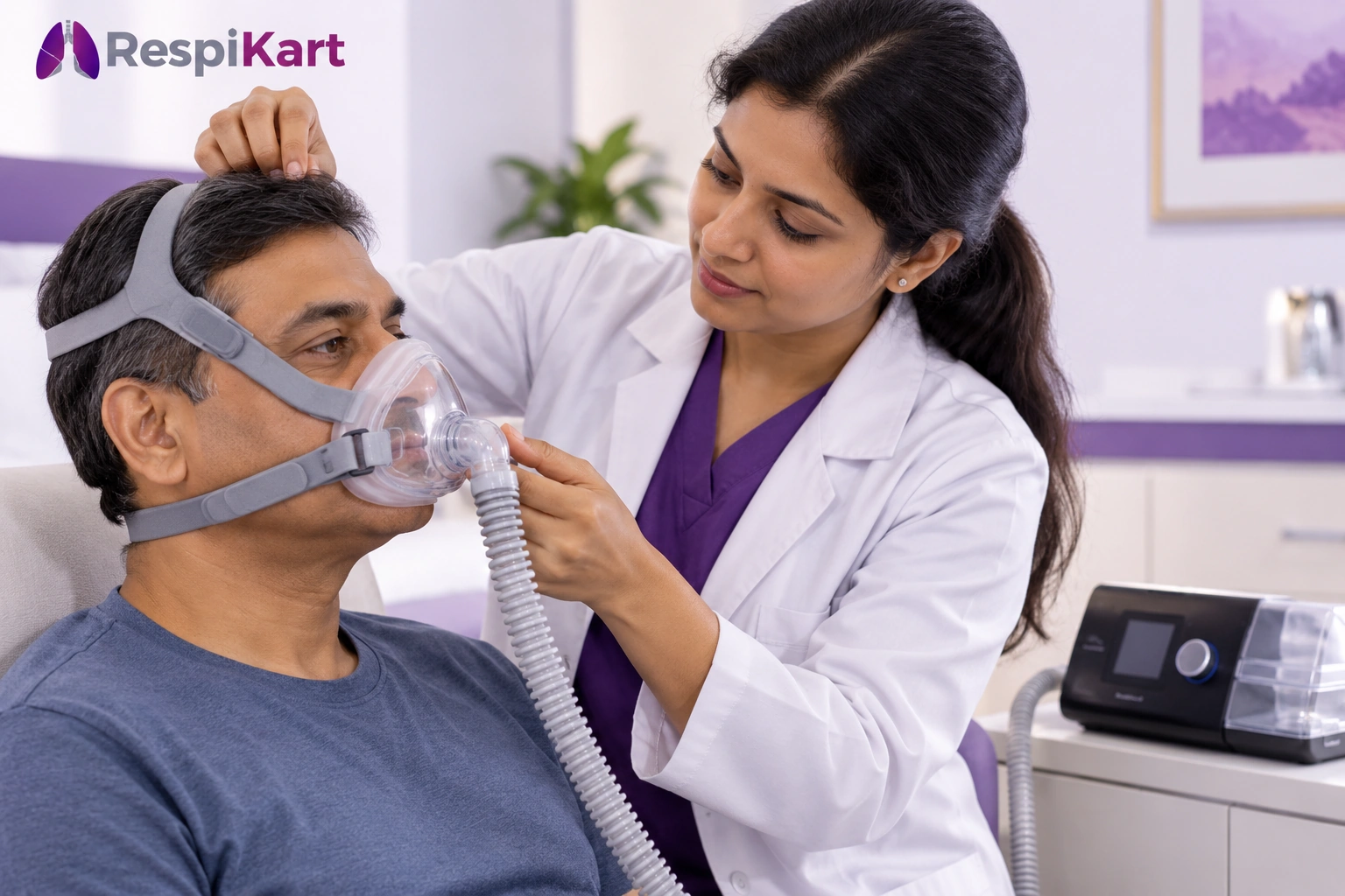 Educational illustration showing mouth breathing during nasal CPAP therapy
