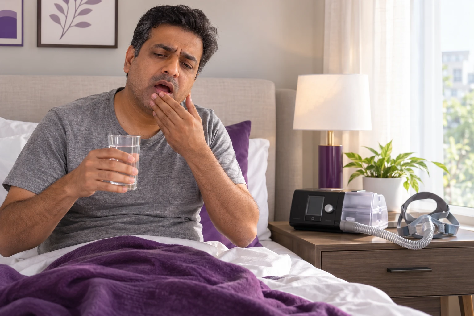 CPAP user waking up with dry mouth after overnight CPAP therapy