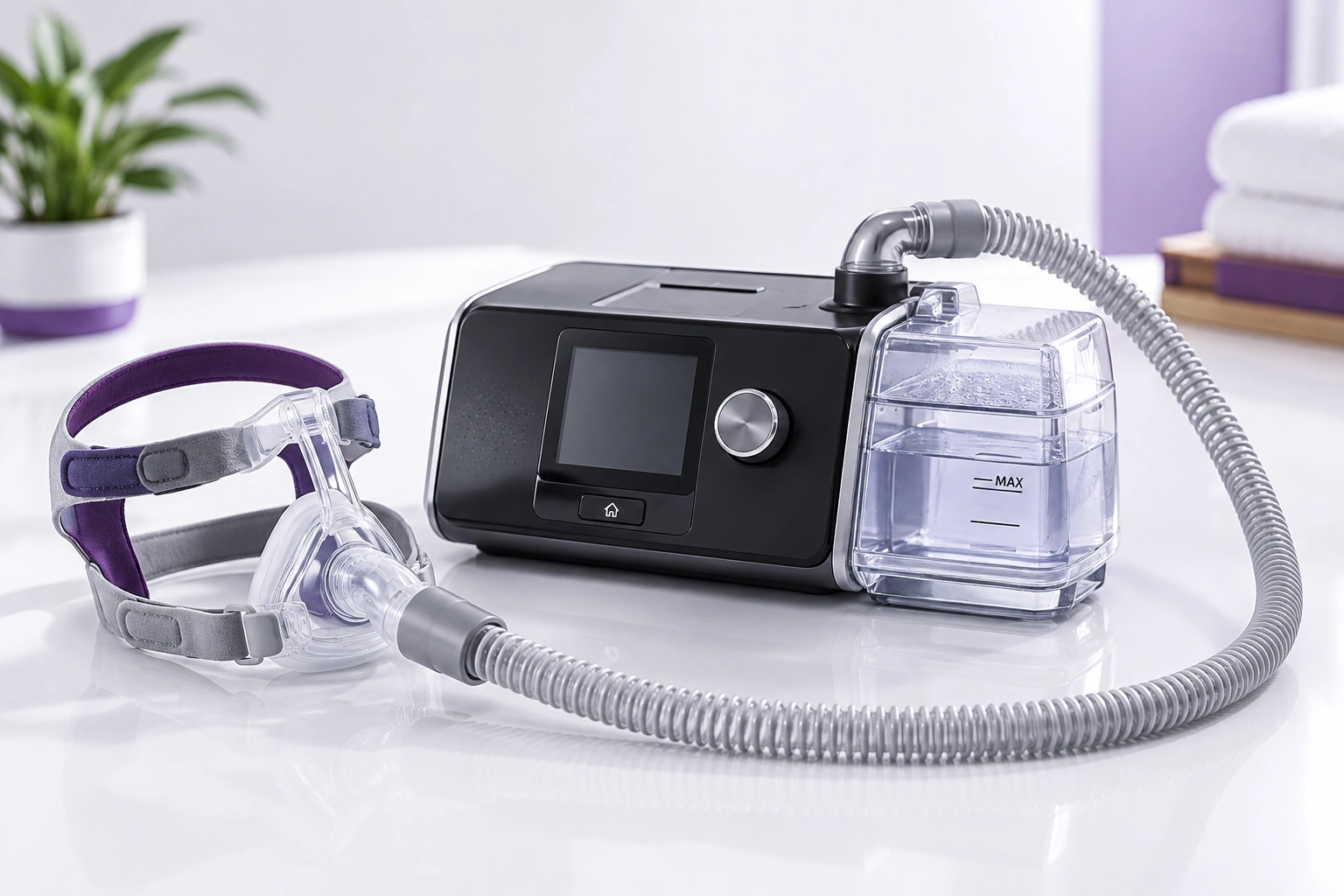 CPAP machine with heated humidifier water chamber and tubing