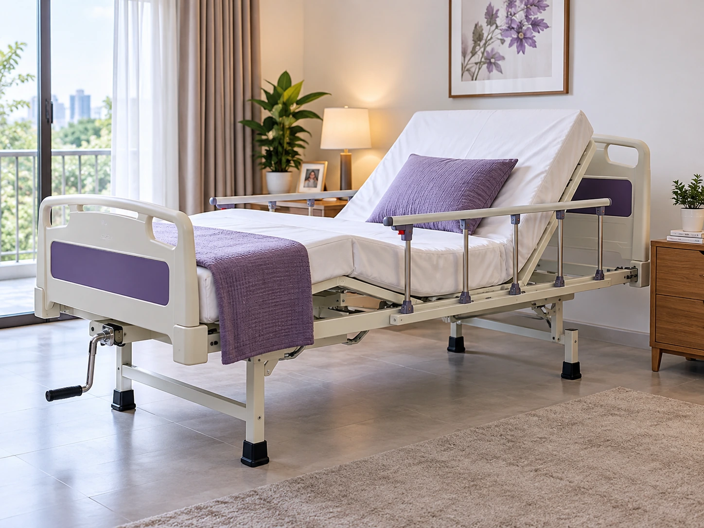 Manual recliner bed for home patient care