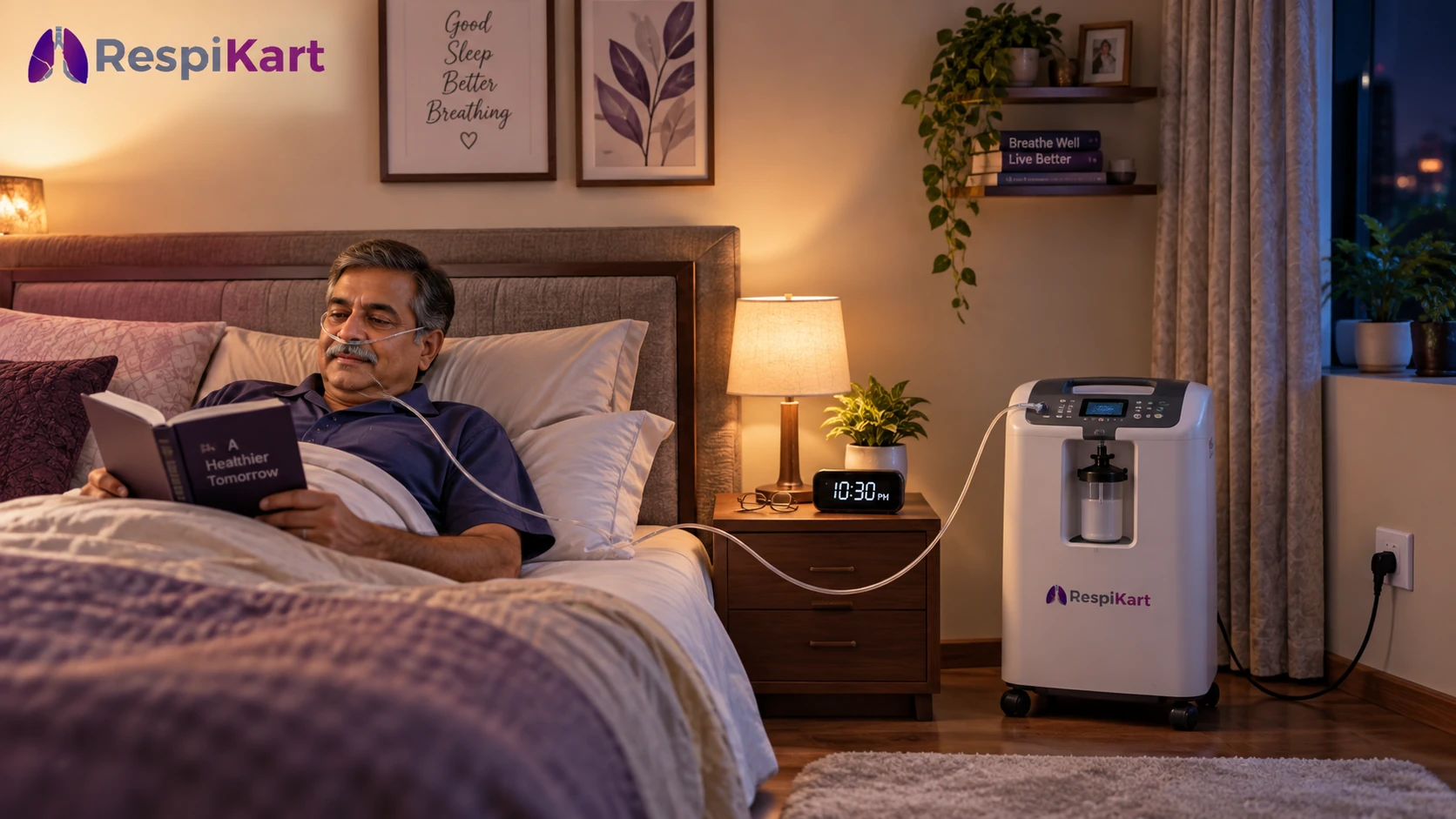 Proper oxygen concentrator setup in bedroom for nighttime use
