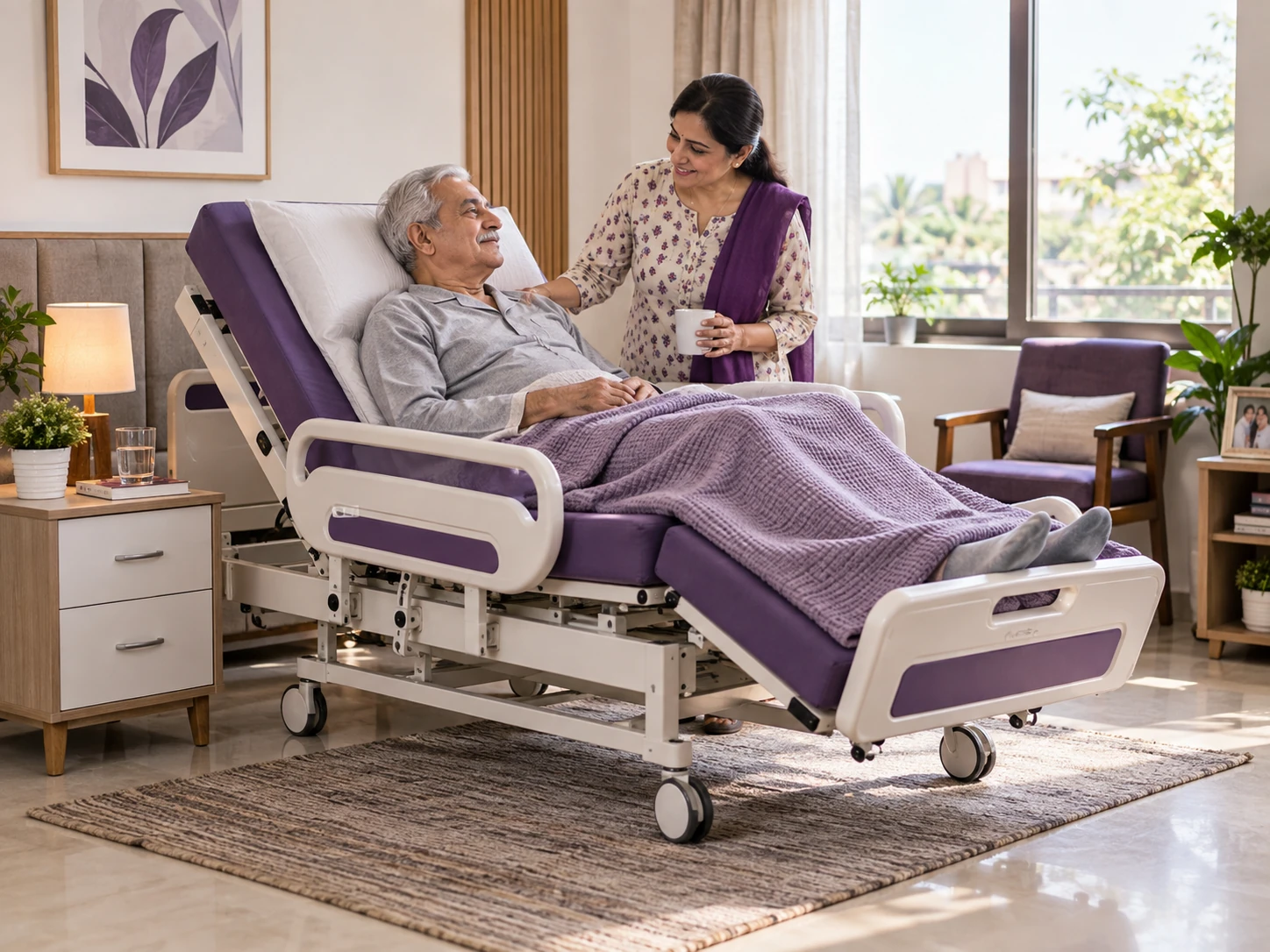 Adjustable patient recliner bed at home