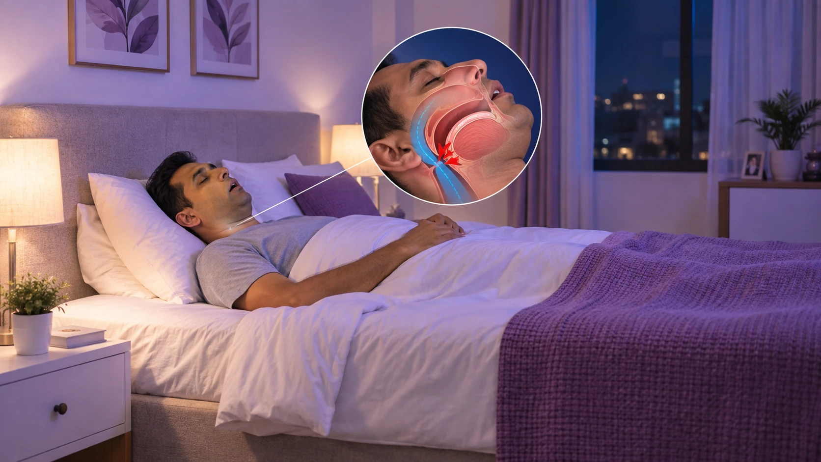 Obstructive sleep apnea breathing illustration
