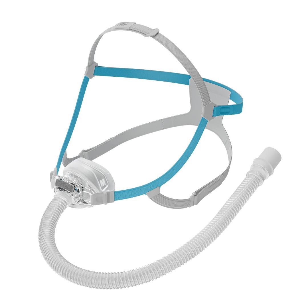 CPAP nasal mask and headgear ready for fitting and comfort assessment