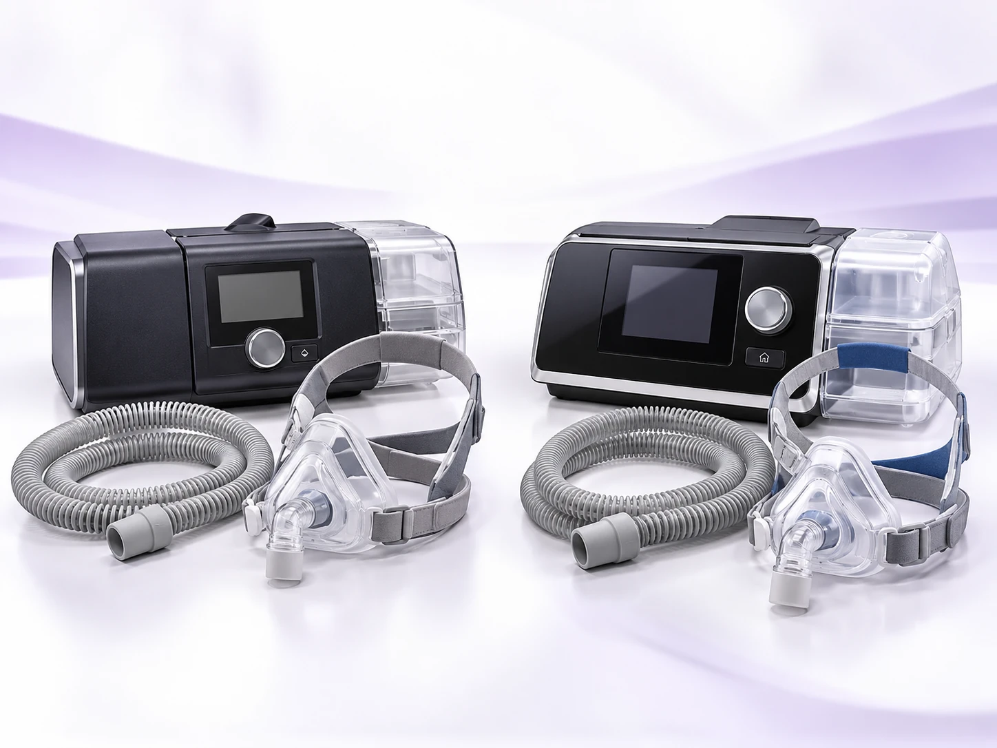 Fixed pressure CPAP and auto-adjusting CPAP machines displayed side by side