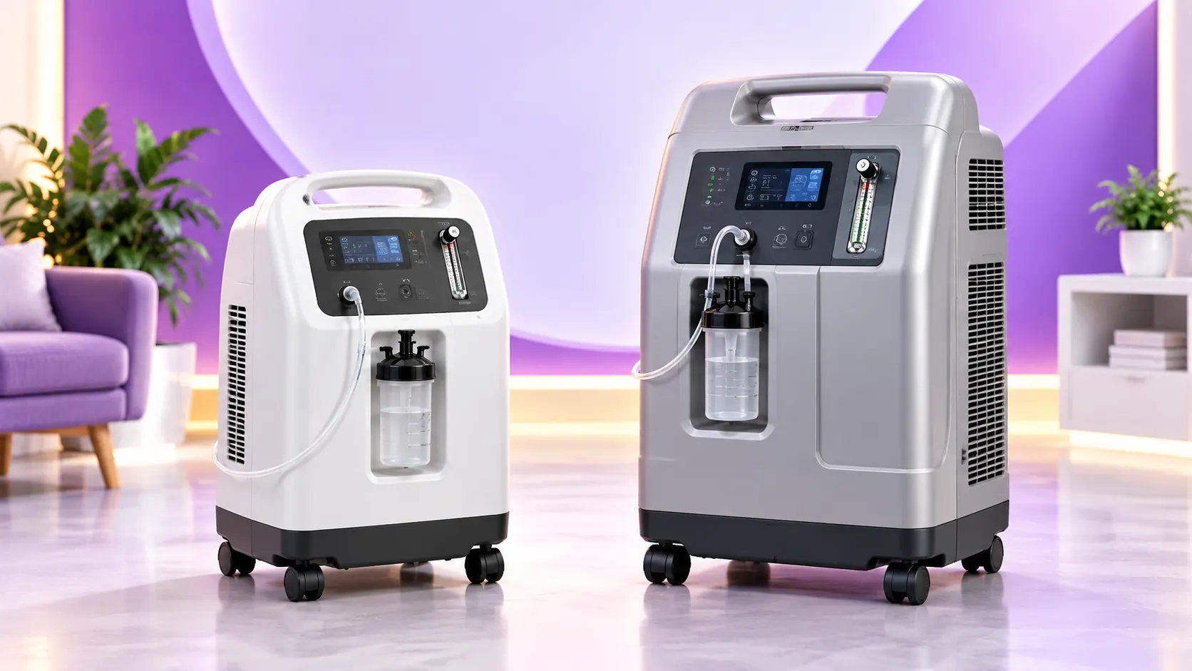 Visual comparison of two stationary medical oxygen concentrator sizes