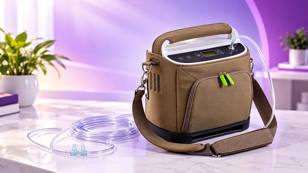 Portable oxygen concentrator with carrying bag and nasal cannula