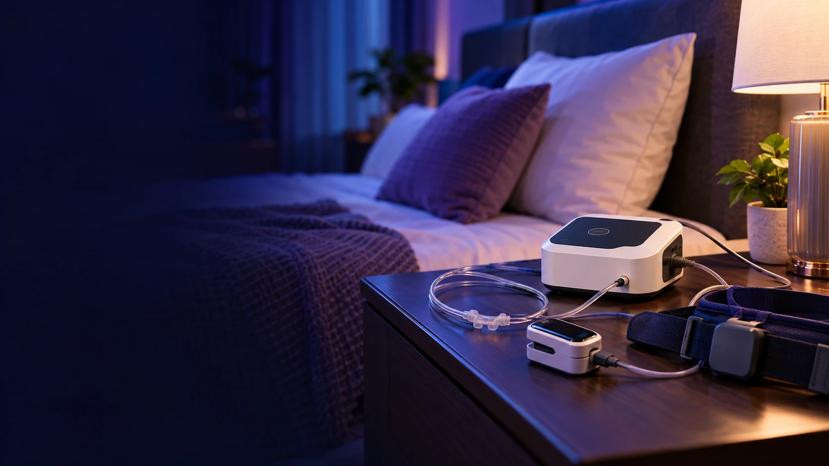 Modern home sleep apnea testing setup in a bedroom