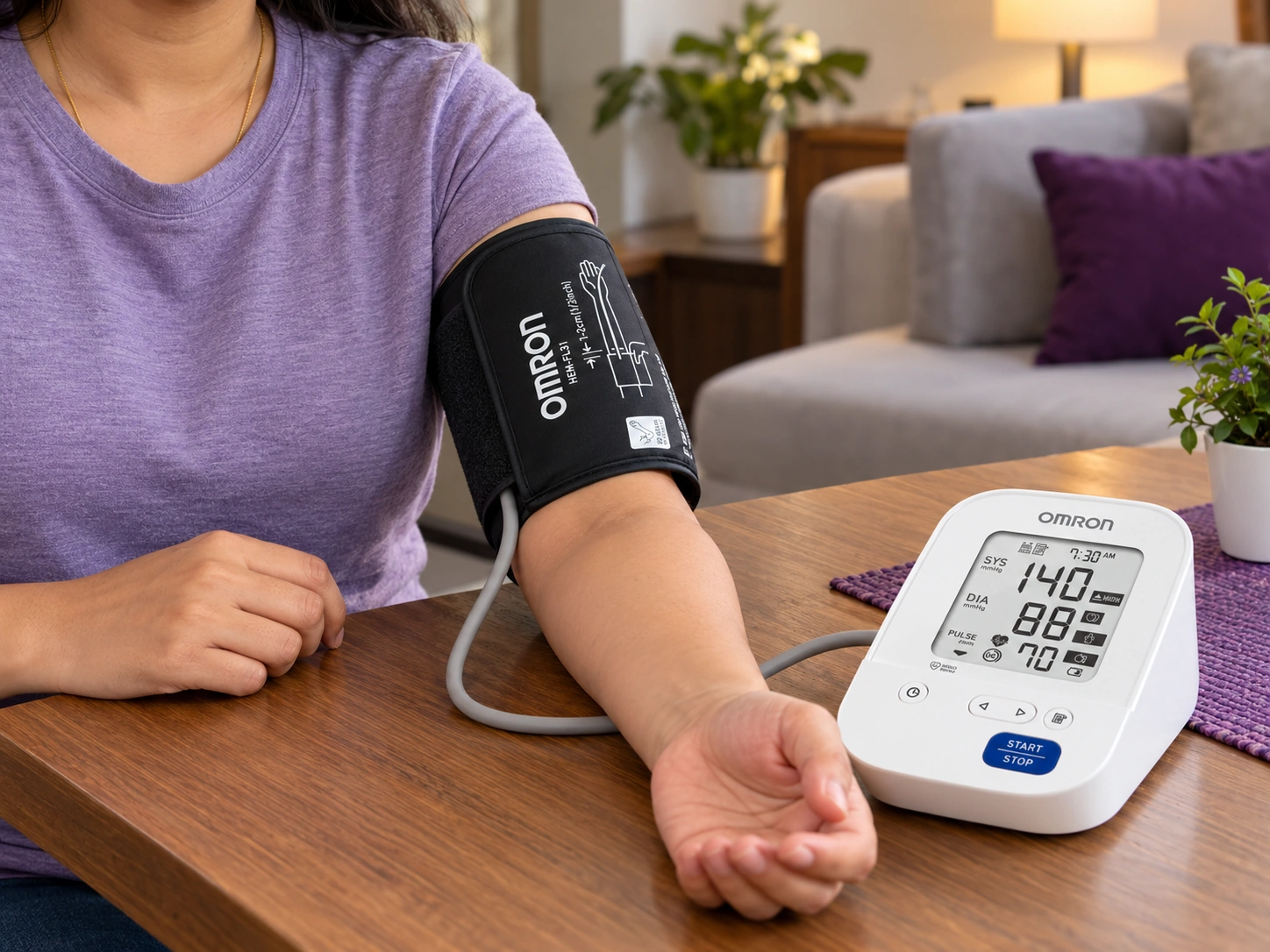 Omron HEM-7156 blood pressure monitor and cuff healthcare demonstration